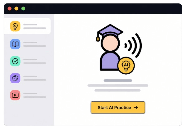 SabiLearn AI study workspace interface with AI assistant and practice tools